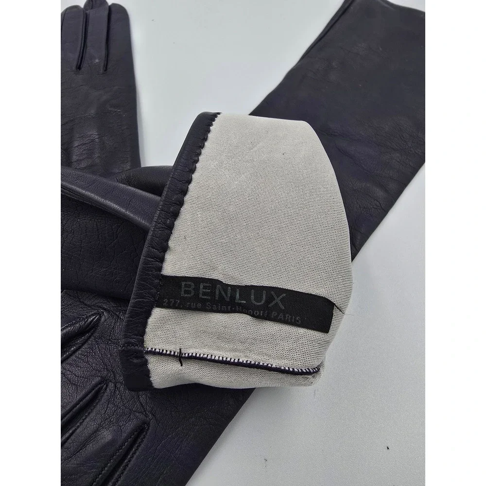 Vintage BENLUX Paris Women's Long Kid Leather Gloves Silk Lined Mid Length 6 3/4
